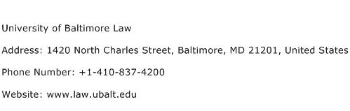 University of Baltimore Law Address Contact Number