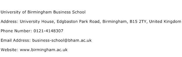 University of Birmingham Business School Address Contact Number