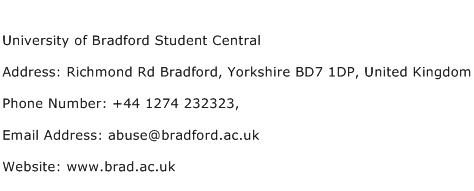 University of Bradford Student Central Address Contact Number
