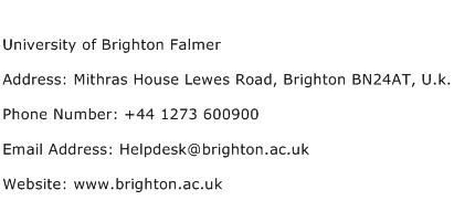 University of Brighton Falmer Address Contact Number