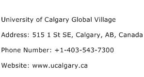 University of Calgary Global Village Address Contact Number