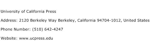 University of California Press Address Contact Number
