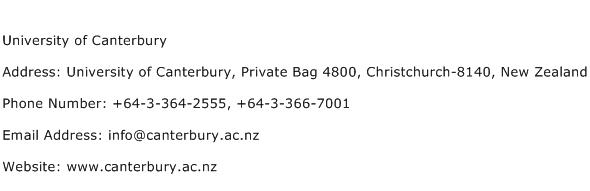 University of Canterbury Address Contact Number
