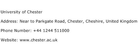 University of Chester Address Contact Number