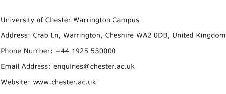 University of Chester Warrington Campus Address Contact Number