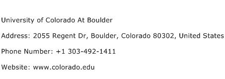 University of Colorado At Boulder Address Contact Number