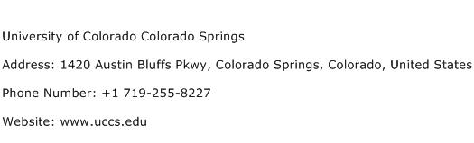 University of Colorado Colorado Springs Address Contact Number
