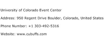 University of Colorado Event Center Address Contact Number