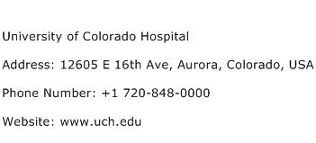 University of Colorado Hospital Address Contact Number