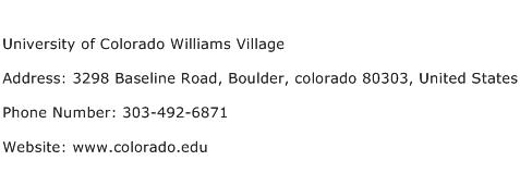 University of Colorado Williams Village Address Contact Number