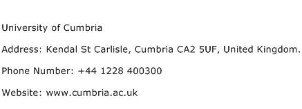 University of Cumbria Address Contact Number