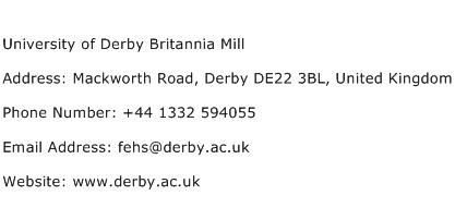 University of Derby Britannia Mill Address Contact Number