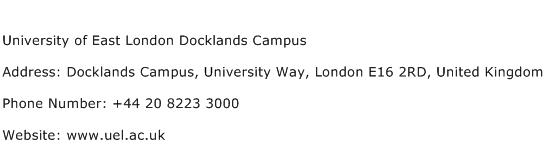 University of East London Docklands Campus Address Contact Number