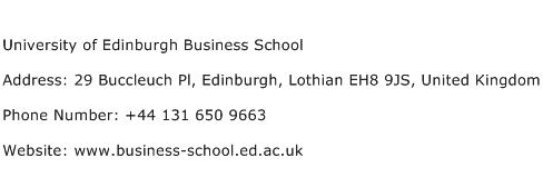 University of Edinburgh Business School Address Contact Number