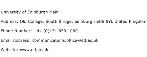 University of Edinburgh Main Address Contact Number