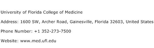 University of Florida College of Medicine Address Contact Number