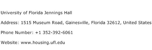 University of Florida Jennings Hall Address Contact Number