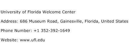 University of Florida Welcome Center Address Contact Number