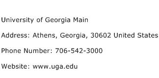 University of Georgia Main Address Contact Number