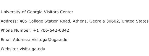 University of Georgia Visitors Center Address Contact Number