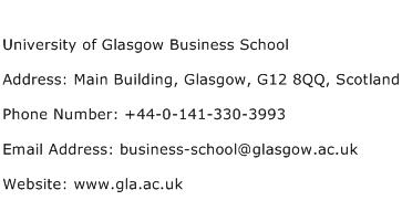 University of Glasgow Business School Address Contact Number