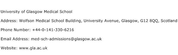 University of Glasgow Medical School Address Contact Number