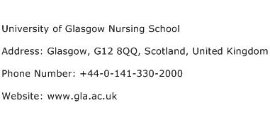University of Glasgow Nursing School Address Contact Number