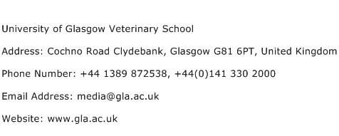 University of Glasgow Veterinary School Address Contact Number