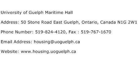 University of Guelph Maritime Hall Address Contact Number