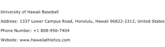 University of Hawaii Baseball Address Contact Number