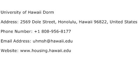 University of Hawaii Dorm Address Contact Number
