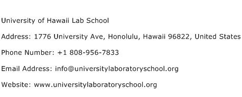 University of Hawaii Lab School Address Contact Number