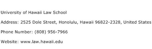University of Hawaii Law School Address Contact Number