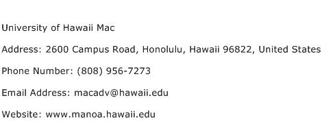 University of Hawaii Mac Address Contact Number