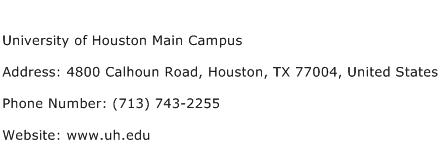 University of Houston Main Campus Address Contact Number