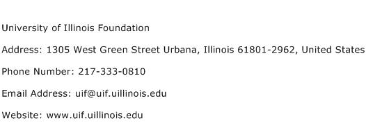 University of Illinois Foundation Address Contact Number