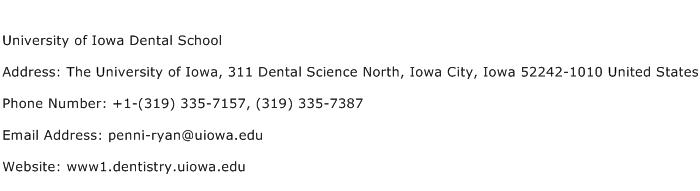 University of Iowa Dental School Address Contact Number