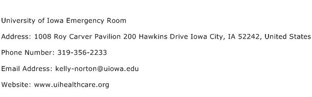University of Iowa Emergency Room Address Contact Number
