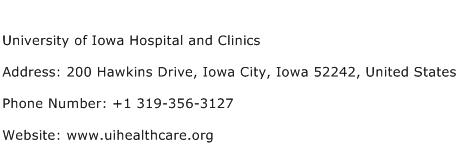 University of Iowa Hospital and Clinics Address Contact Number