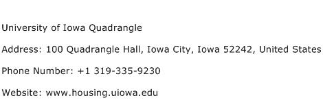 University of Iowa Quadrangle Address Contact Number