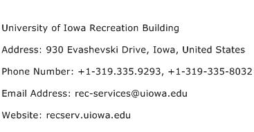 University of Iowa Recreation Building Address Contact Number