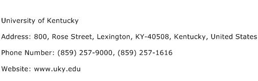 University of Kentucky Address Contact Number