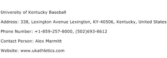 University of Kentucky Baseball Address Contact Number