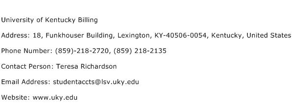 University of Kentucky Billing Address Contact Number
