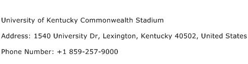 University of Kentucky Commonwealth Stadium Address Contact Number