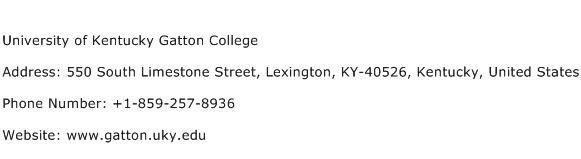 University of Kentucky Gatton College Address Contact Number