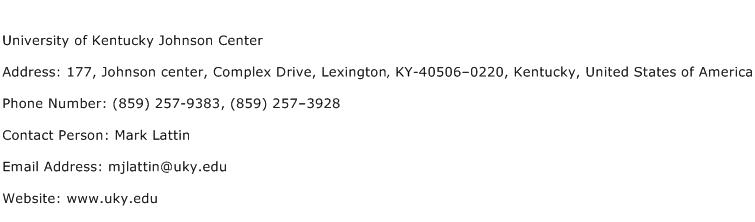 University of Kentucky Johnson Center Address Contact Number