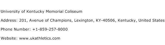 University of Kentucky Memorial Coliseum Address Contact Number