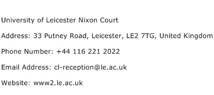 University of Leicester Nixon Court Address Contact Number