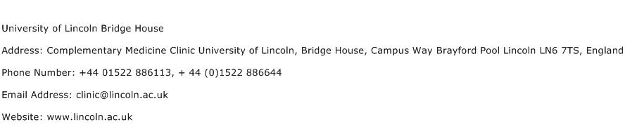 University of Lincoln Bridge House Address Contact Number